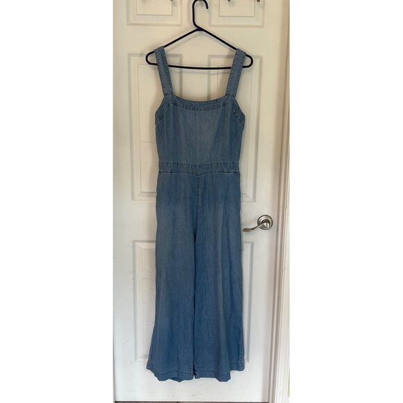 Madewell Pants - Madewell Blue Chambray Sleeveless Denim Wide Leg Romper Jumpsuit Size 12